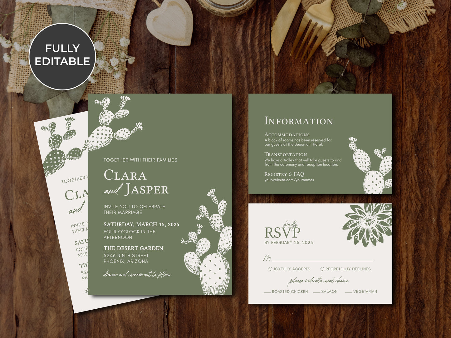 BLOOMING CACTUS |  Wedding Invitation Suite Template, Modern, Editable, Printable, DIY Invitation