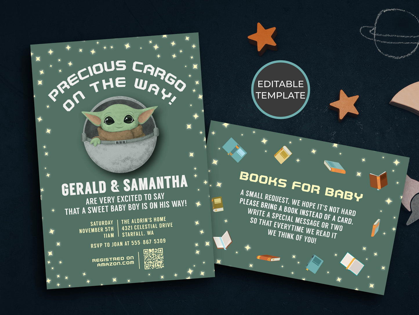 BABY GROGU | Baby Shower Invitation Set, Yoda, Editable, Printable, DIY Invitation