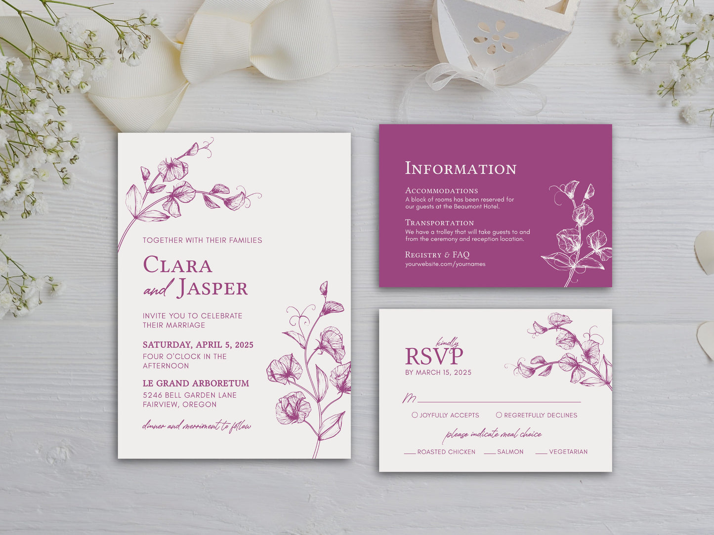 SWEET PEA |  Wedding Invitation Suite Template, Modern, Editable, Printable, DIY Invitation