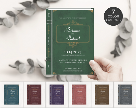 Wedding Invitation Template, Book Literary Library, Editable, Printable, DIY Invitation