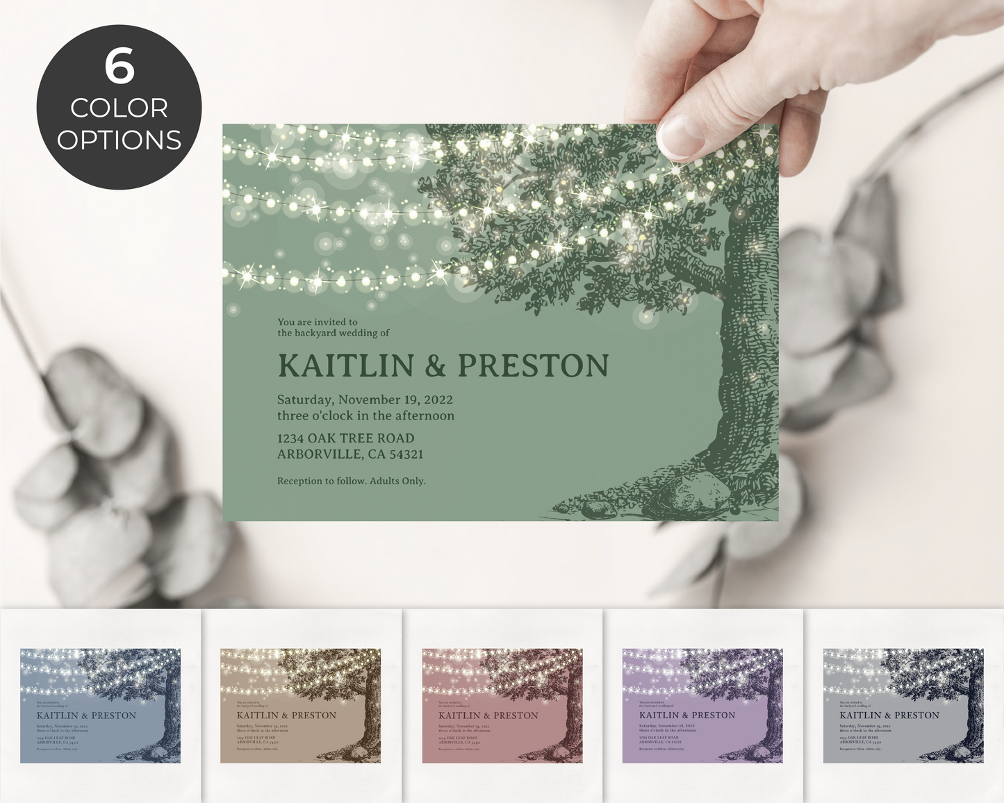 OAK | Wedding Invitation Template, Oak Tree Lights Outdoor, Editable, Printable, DIY Invitation